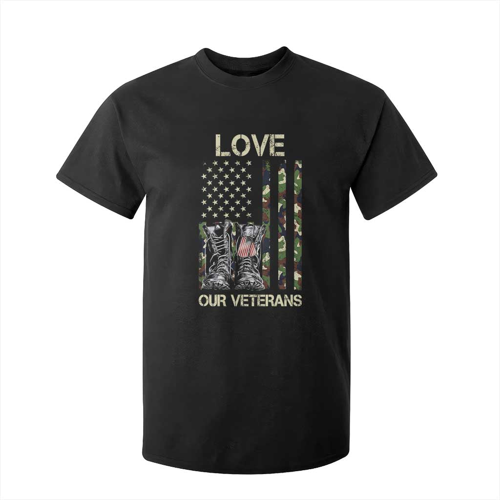 Love Our Veterans T Shirt For Kid Camo American Flag Military Supportive Veterans Day TS10 Black Print Your Wear