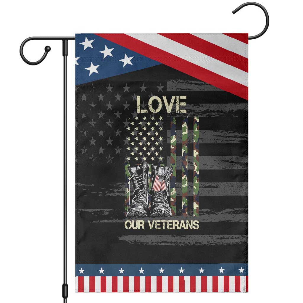 Love Our Veterans Garden Flag Camo American Flag Military Supportive Veterans Day TS10 Distressed Black Blue Print Your Wear