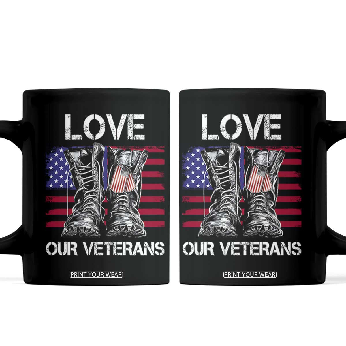 Love Our Veterans Coffee Mug American Flag Military Supportive Veterans Day TS10 Black Print Your Wear