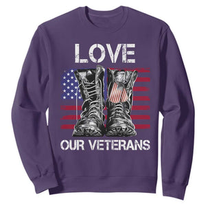 Love Our Veterans Sweatshirt American Flag Military Supportive Veterans Day TS10 Purple Print Your Wear