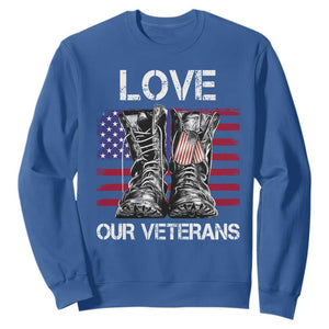 Love Our Veterans Sweatshirt American Flag Military Supportive Veterans Day TS10 Royal Blue Print Your Wear