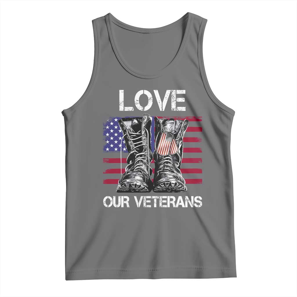 Love Our Veterans Tank Top American Flag Military Supportive Veterans Day TS10 Black Heather Print Your Wear