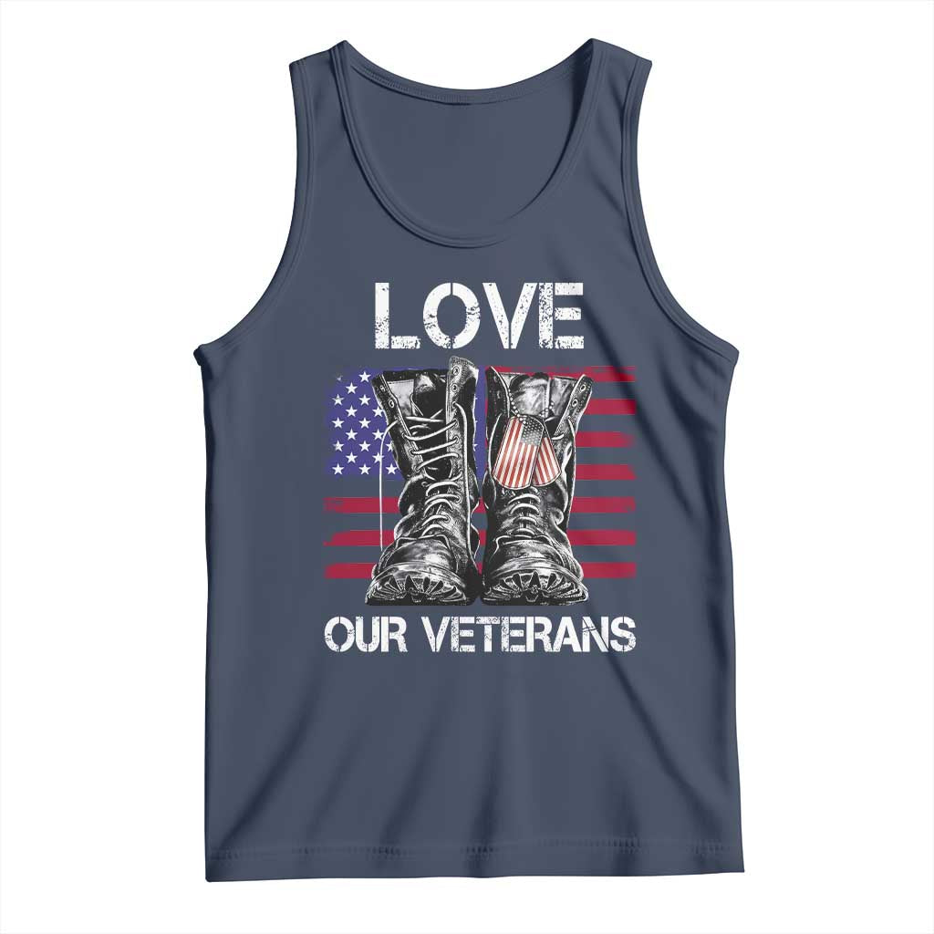 Love Our Veterans Tank Top American Flag Military Supportive Veterans Day TS10 Navy Print Your Wear