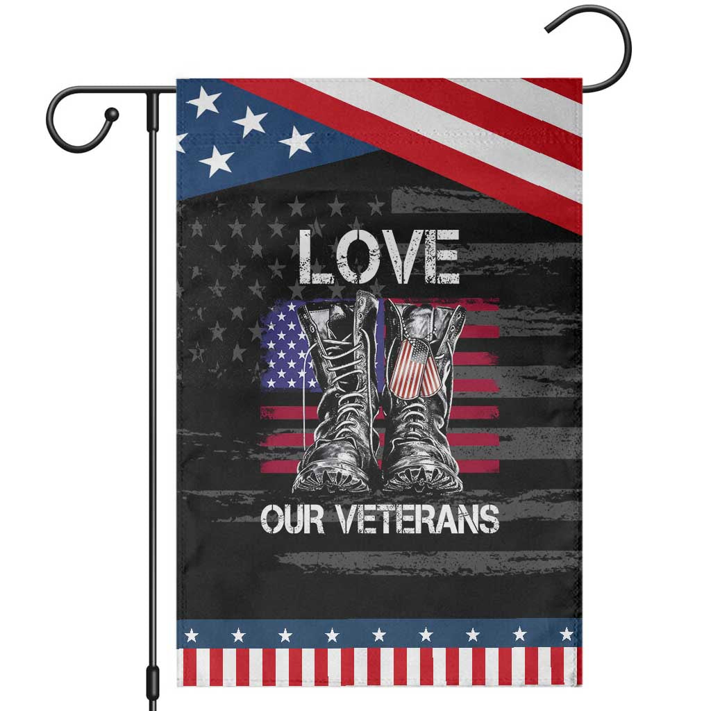 Love Our Veterans Garden Flag American Flag Military Supportive Veterans Day TS10 Distressed Black Blue Print Your Wear
