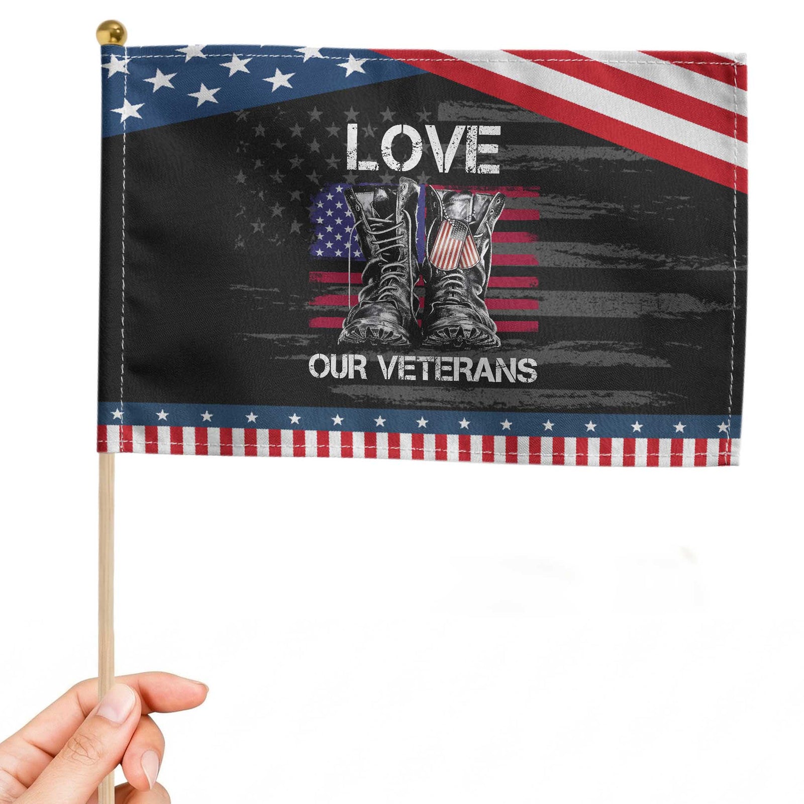 Love Our Veterans Patriotic Handheld Flag American Flag Military Supportive Veterans Day TS10 Distressed 8.2