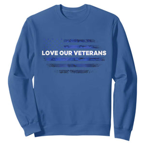 Love Our Veterans Sweatshirt Veterans Day Grunge American Flag TS10 Royal Blue Print Your Wear