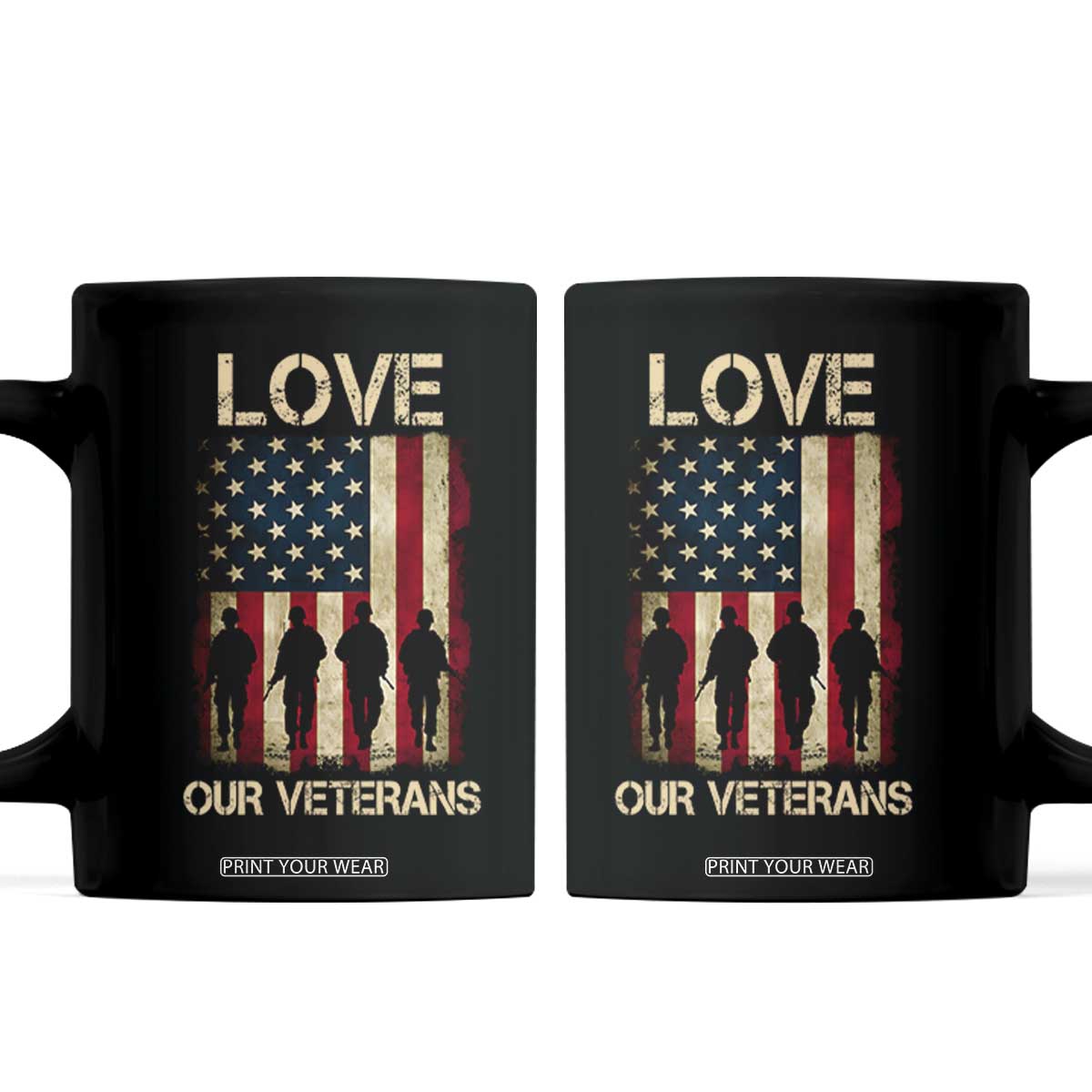 Love Our Veterans Coffee Mug US Veterans Day Proud Military Family US Flag TS10 Black Print Your Wear