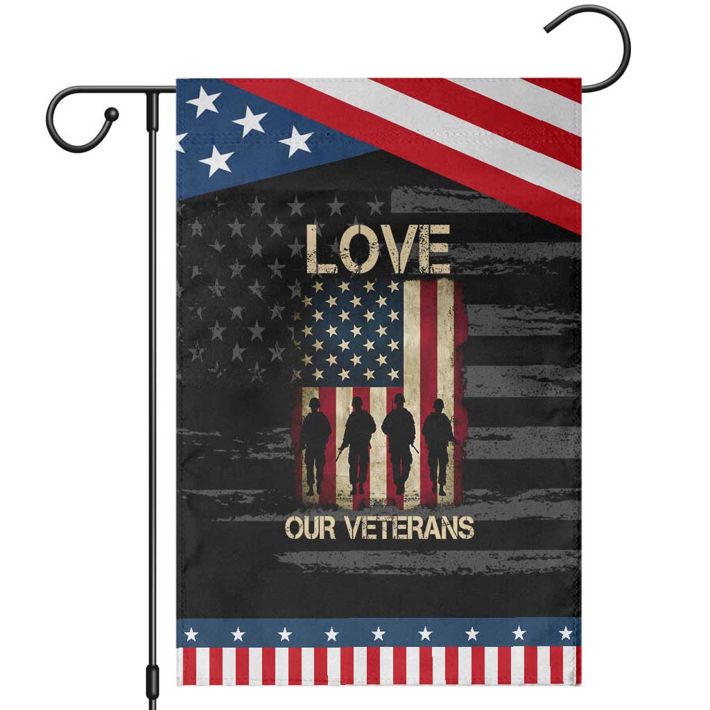 Love Our Veterans Garden Flag US Veterans Day Proud Military Family US Flag TS10 Distressed Black Blue Print Your Wear