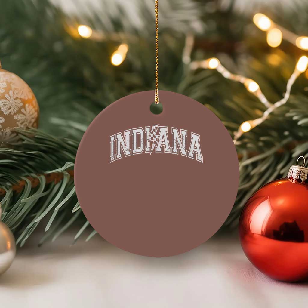 Indiana Fan Ceramic Ornament Vintage City Game Day Lightning Bolt Checkered Varsity TS10 1pc Mocha Print Your Wear