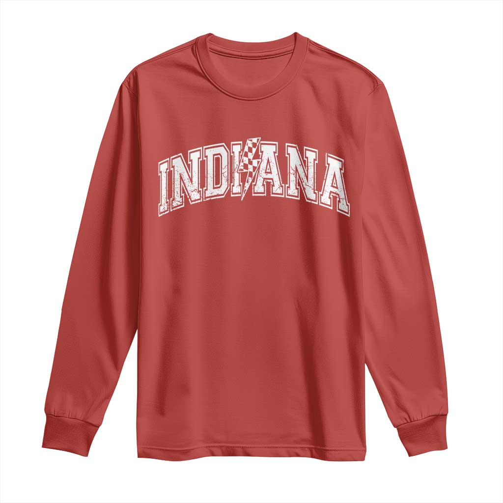 Indiana Fan Long Sleeve Shirt Vintage City Game Day Lightning Bolt Checkered Varsity TS10 Red Print Your Wear