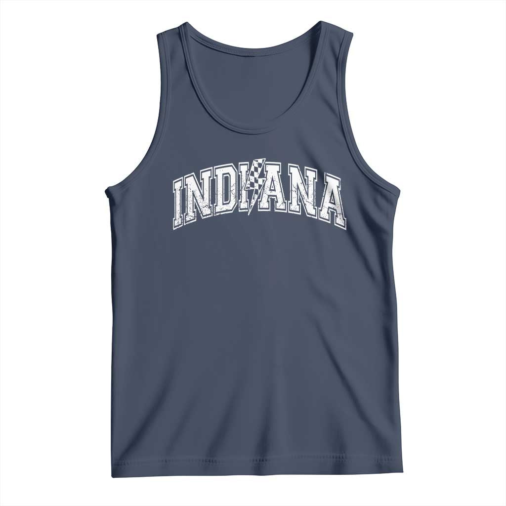 Indiana Fan Tank Top Vintage City Game Day Lightning Bolt Checkered Varsity TS10 Navy Print Your Wear