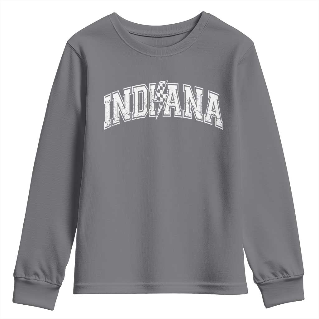 Indiana Fan Youth Sweatshirt Vintage City Game Day Lightning Bolt Checkered Varsity TS10 Charcoal Print Your Wear