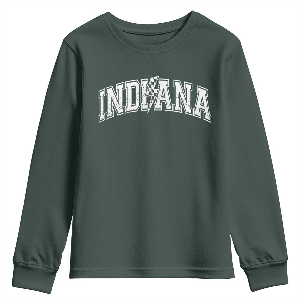 Indiana Fan Youth Sweatshirt Vintage City Game Day Lightning Bolt Checkered Varsity TS10 Dark Forest Green Print Your Wear