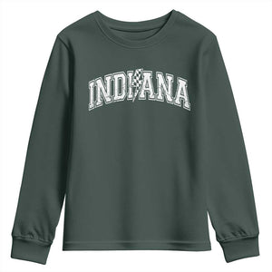Indiana Fan Youth Sweatshirt Vintage City Game Day Lightning Bolt Checkered Varsity TS10 Dark Forest Green Print Your Wear
