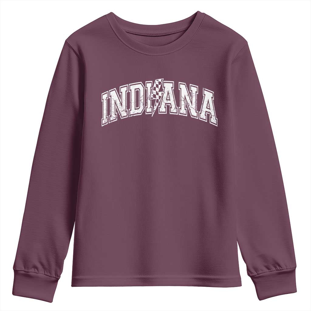 Indiana Fan Youth Sweatshirt Vintage City Game Day Lightning Bolt Checkered Varsity TS10 Maroon Print Your Wear