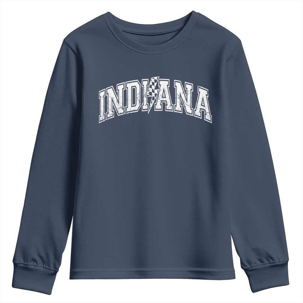 Indiana Fan Youth Sweatshirt Vintage City Game Day Lightning Bolt Checkered Varsity TS10 Navy Print Your Wear