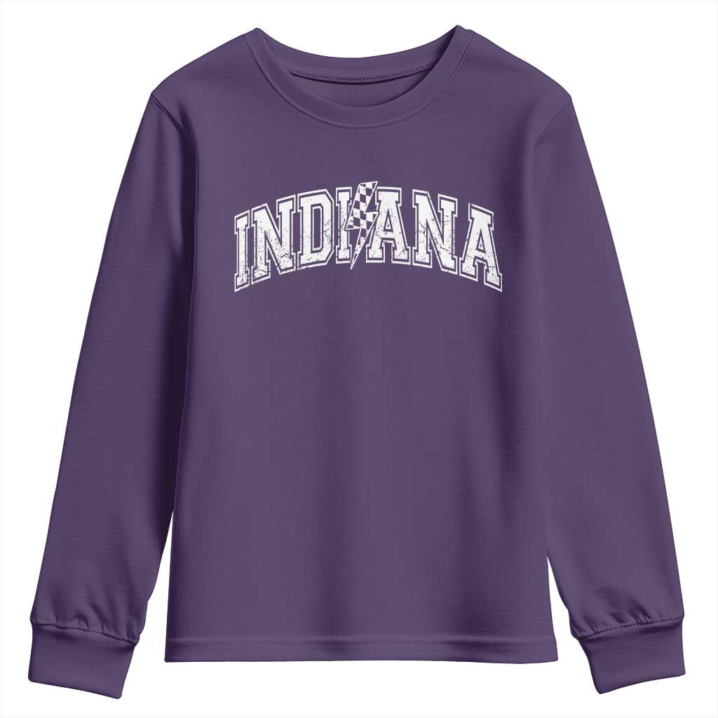 Indiana Fan Youth Sweatshirt Vintage City Game Day Lightning Bolt Checkered Varsity TS10 Purple Print Your Wear