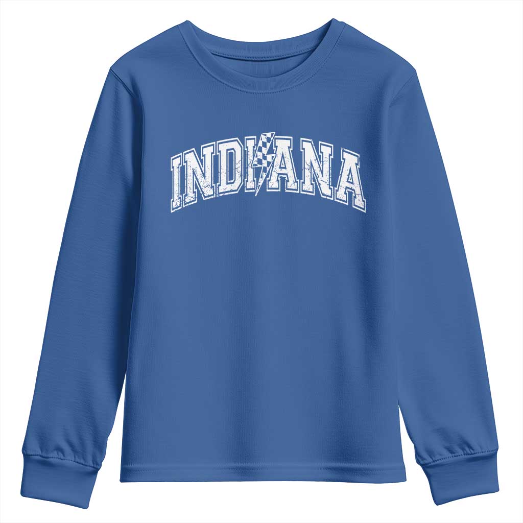 Indiana Fan Youth Sweatshirt Vintage City Game Day Lightning Bolt Checkered Varsity TS10 Royal Blue Print Your Wear