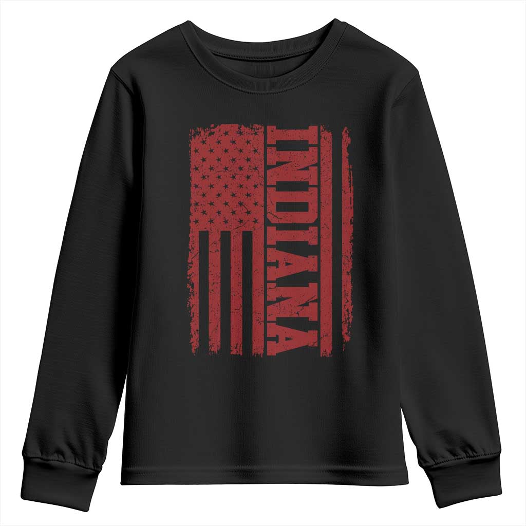Vintage Indiana Youth Sweatshirt Classic Retro City USA Flag Game Day TS10 Black Print Your Wear