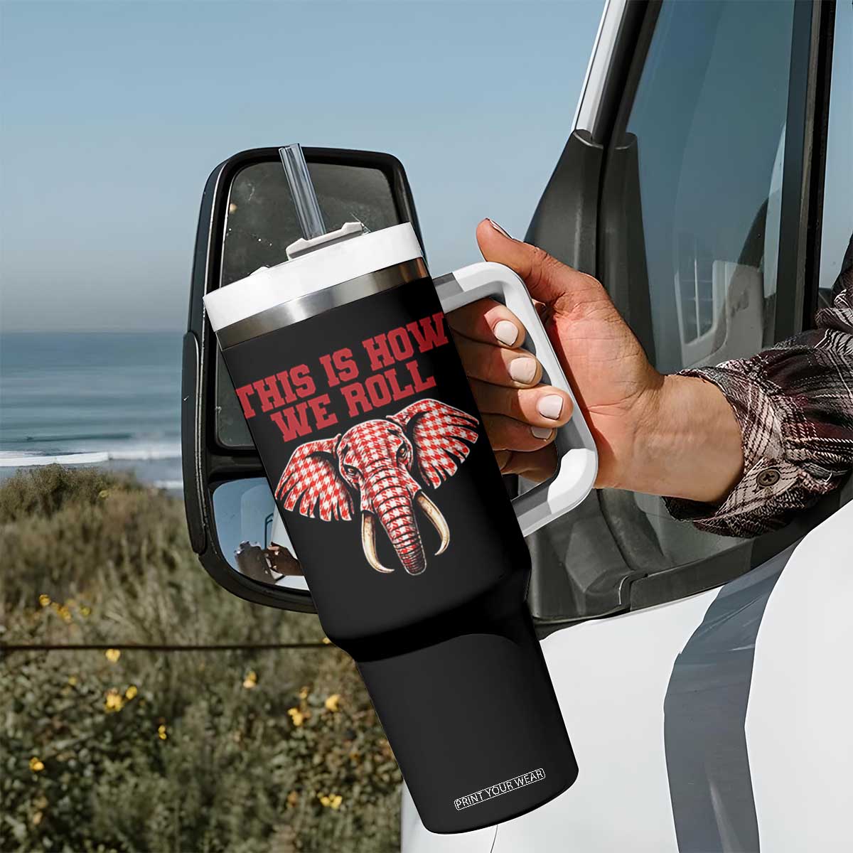 Alabama Fan Tumbler With Handle This Is How We Roll Elephant Bama Mascot Game Day TS10 Print Your Wear