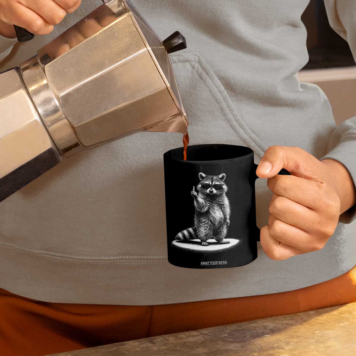 Raccoon Meme Coffee Mug Middle Finger Trash Panda Sarcastic Humor TS10 Print Your Wear