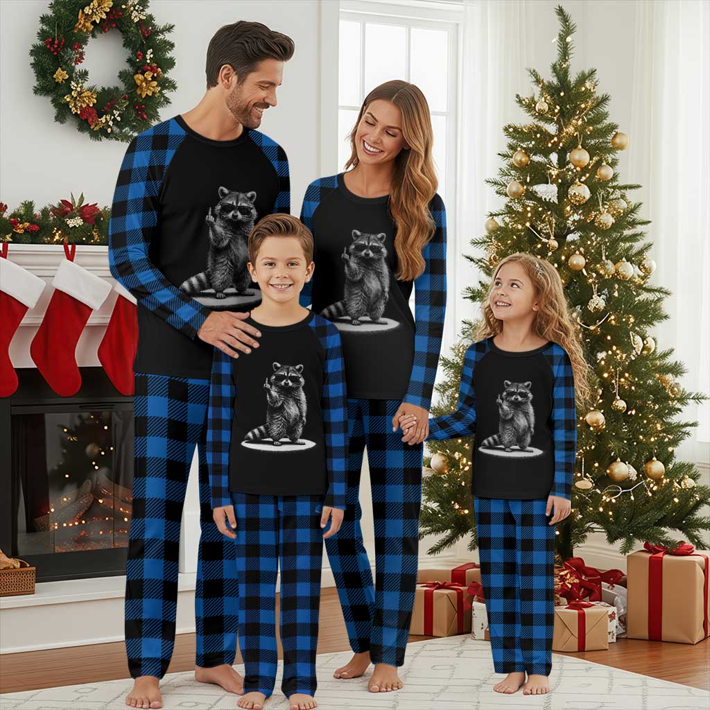 Raccoon Meme Plaid Pajama Set Middle Finger Trash Panda Sarcastic Humor TS10 Blue Plaid Print Your Wear
