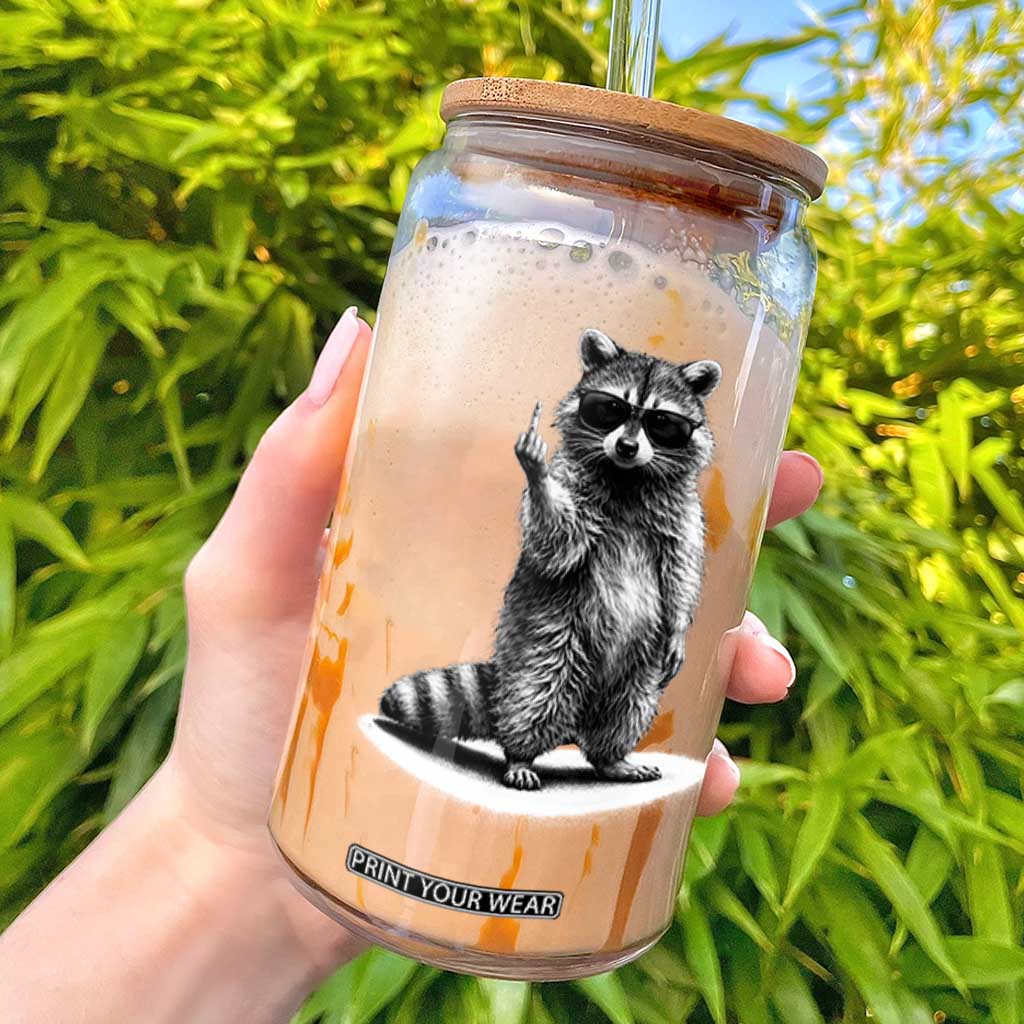 Raccoon Meme Glass Can Middle Finger Trash Panda Sarcastic Humor TS10 Black Print Your Wear