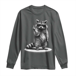 Raccoon Meme Long Sleeve Shirt Middle Finger Trash Panda Sarcastic Humor TS10 Dark Heather Print Your Wear