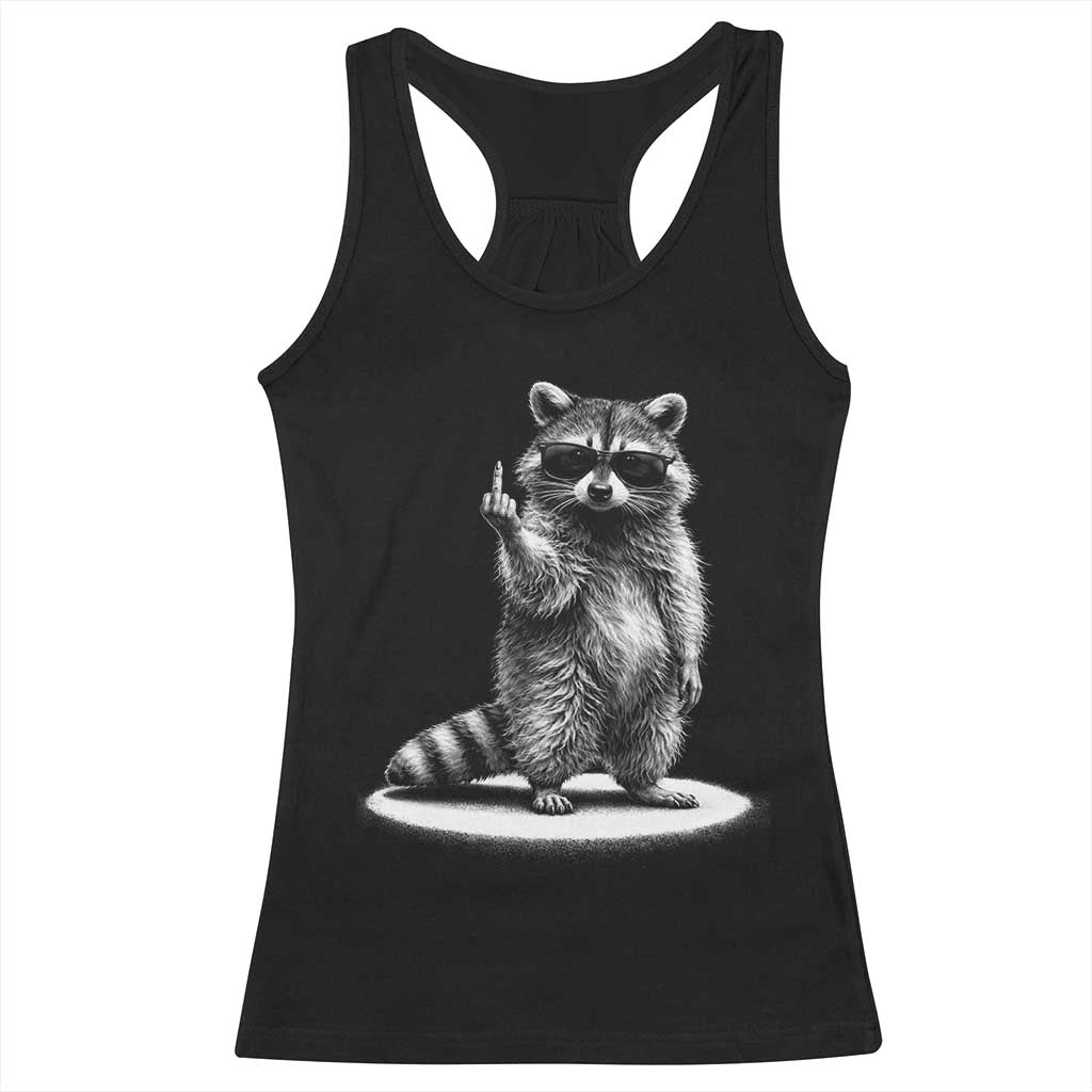 Raccoon Meme Racerback Tank Top Middle Finger Trash Panda Sarcastic Humor TS10 Black Print Your Wear