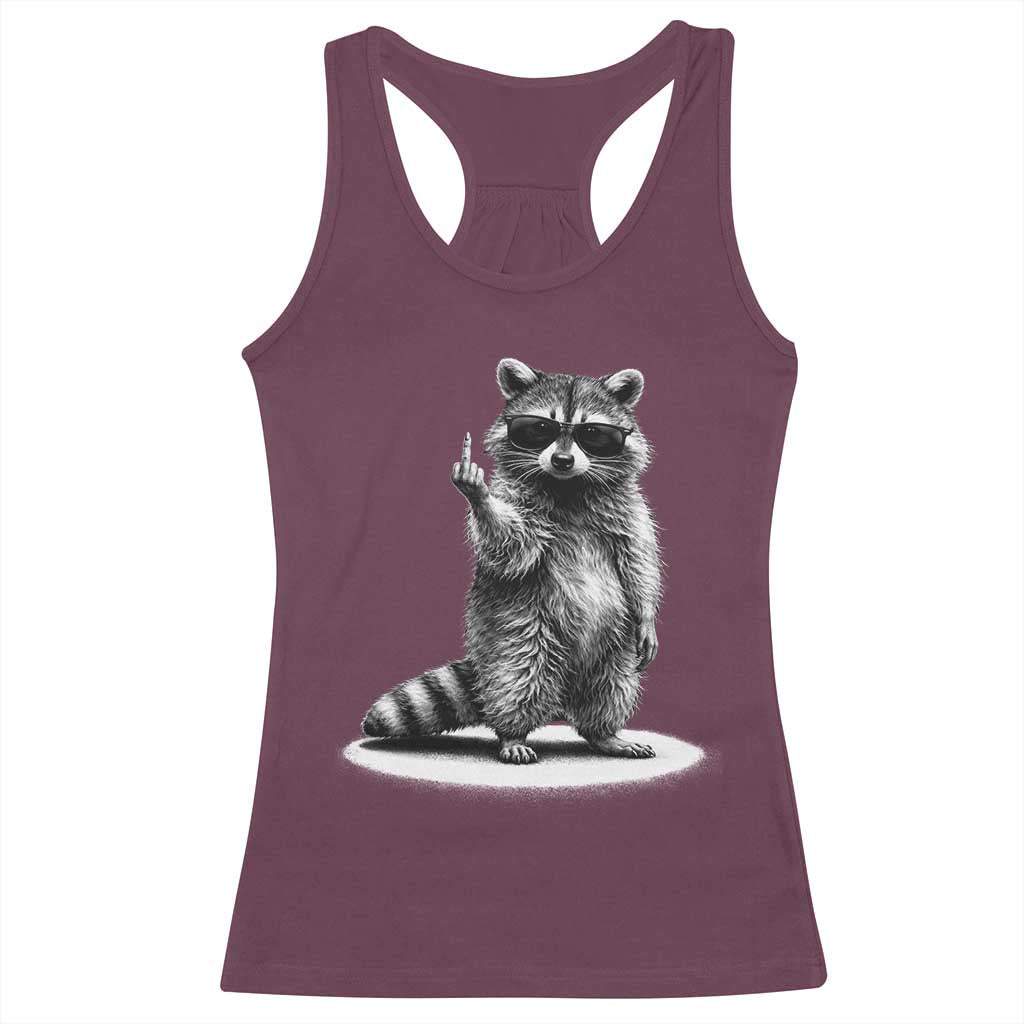 Raccoon Meme Racerback Tank Top Middle Finger Trash Panda Sarcastic Humor TS10 Maroon Print Your Wear