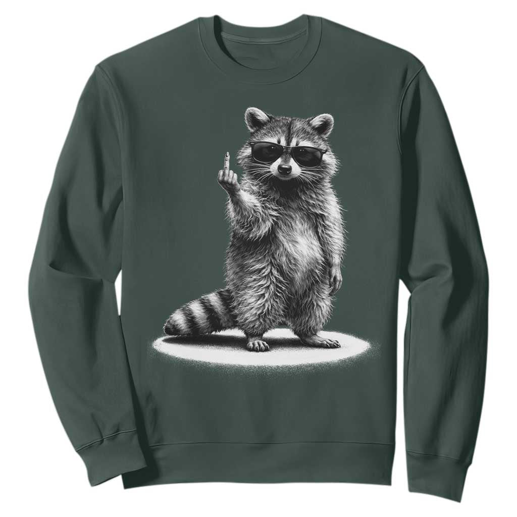 Raccoon Meme Sweatshirt Middle Finger Trash Panda Sarcastic Humor TS10 Dark Forest Green Print Your Wear