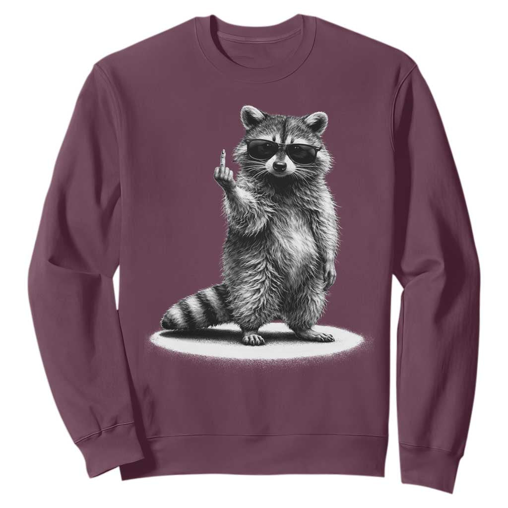 Raccoon Meme Sweatshirt Middle Finger Trash Panda Sarcastic Humor TS10 Maroon Print Your Wear