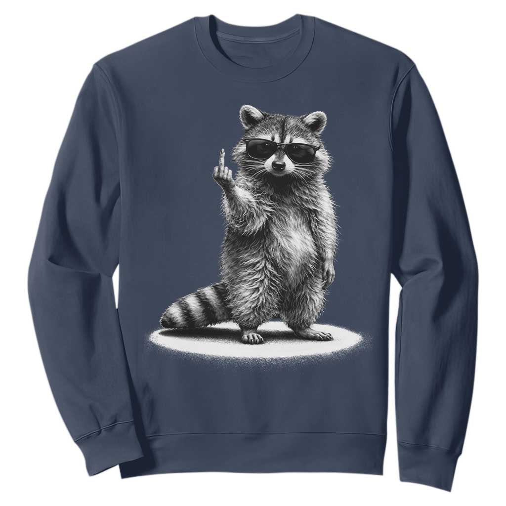 Raccoon Meme Sweatshirt Middle Finger Trash Panda Sarcastic Humor TS10 Navy Print Your Wear