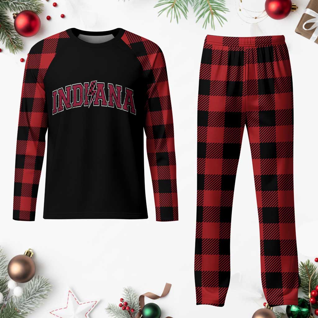 Indiana Plaid Pajama Set Vintage Retro Varsity City Lightning Bolt Checkered TS10 Buffalo Plaid Print Your Wear