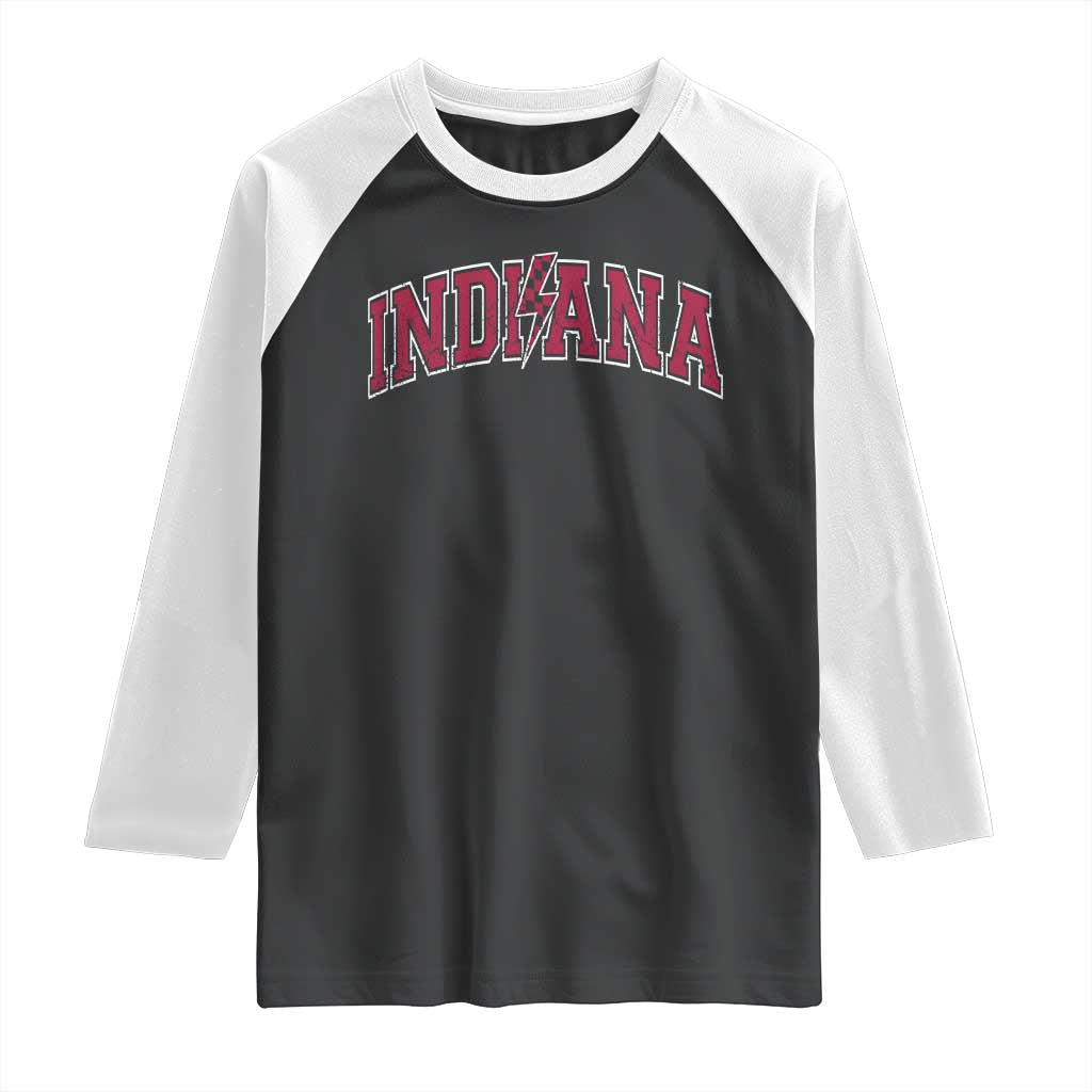 Indiana Raglan Shirt Vintage Retro Varsity City Lightning Bolt Checkered TS10 Black White Print Your Wear