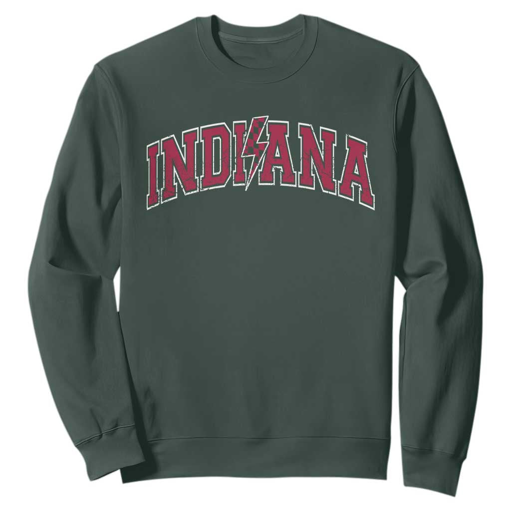 Indiana Sweatshirt Vintage Retro Varsity City Lightning Bolt Checkered TS10 Dark Forest Green Print Your Wear