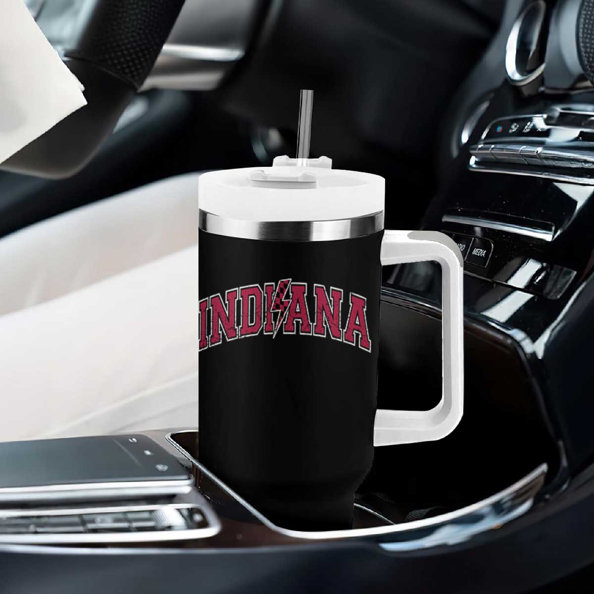 Indiana Tumbler With Handle Vintage Retro Varsity City Lightning Bolt Checkered TS10 Print Your Wear