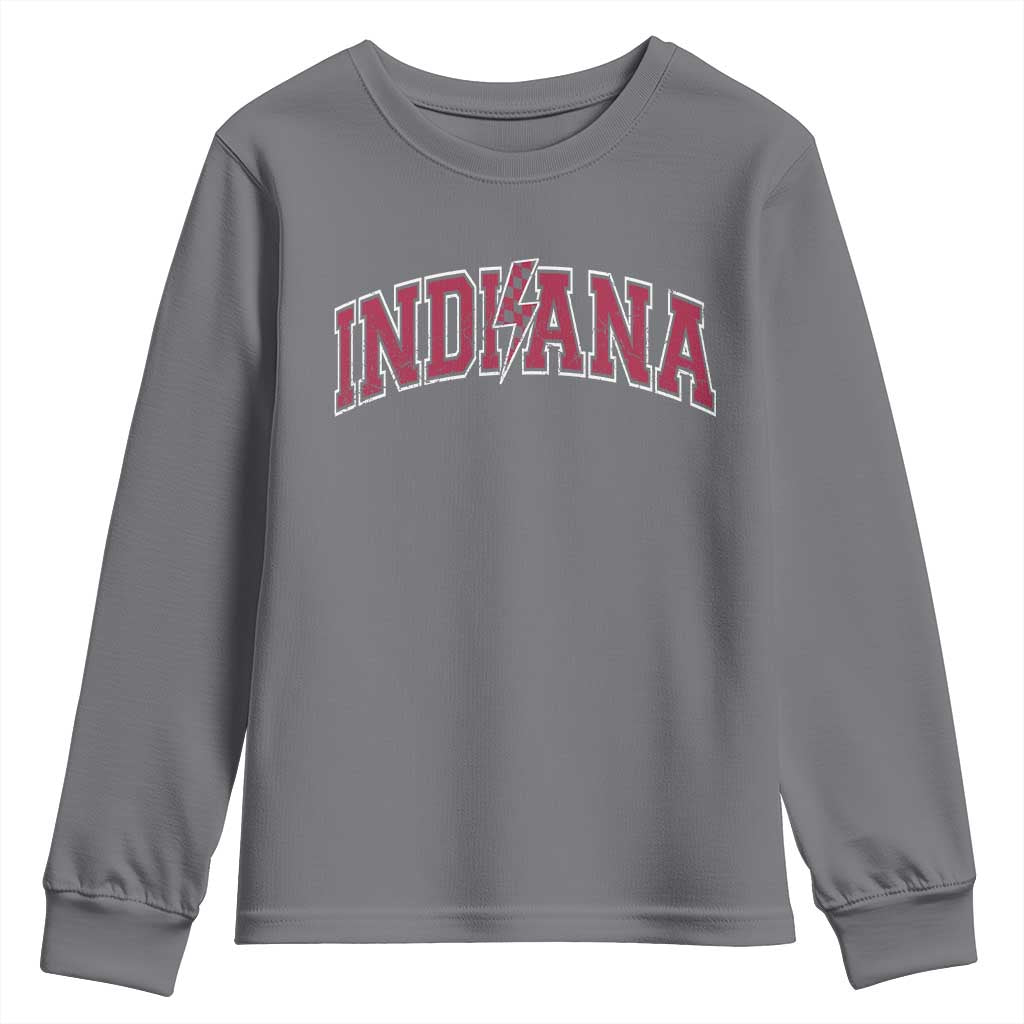 Indiana Youth Sweatshirt Vintage Retro Varsity City Lightning Bolt Checkered TS10 Charcoal Print Your Wear