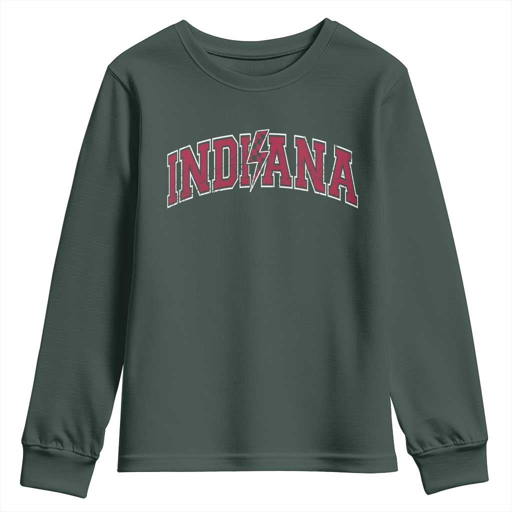 Indiana Youth Sweatshirt Vintage Retro Varsity City Lightning Bolt Checkered TS10 Dark Forest Green Print Your Wear