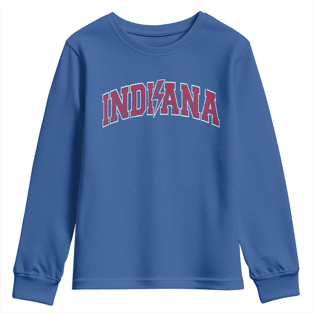 Indiana Youth Sweatshirt Vintage Retro Varsity City Lightning Bolt Checkered TS10 Royal Blue Print Your Wear