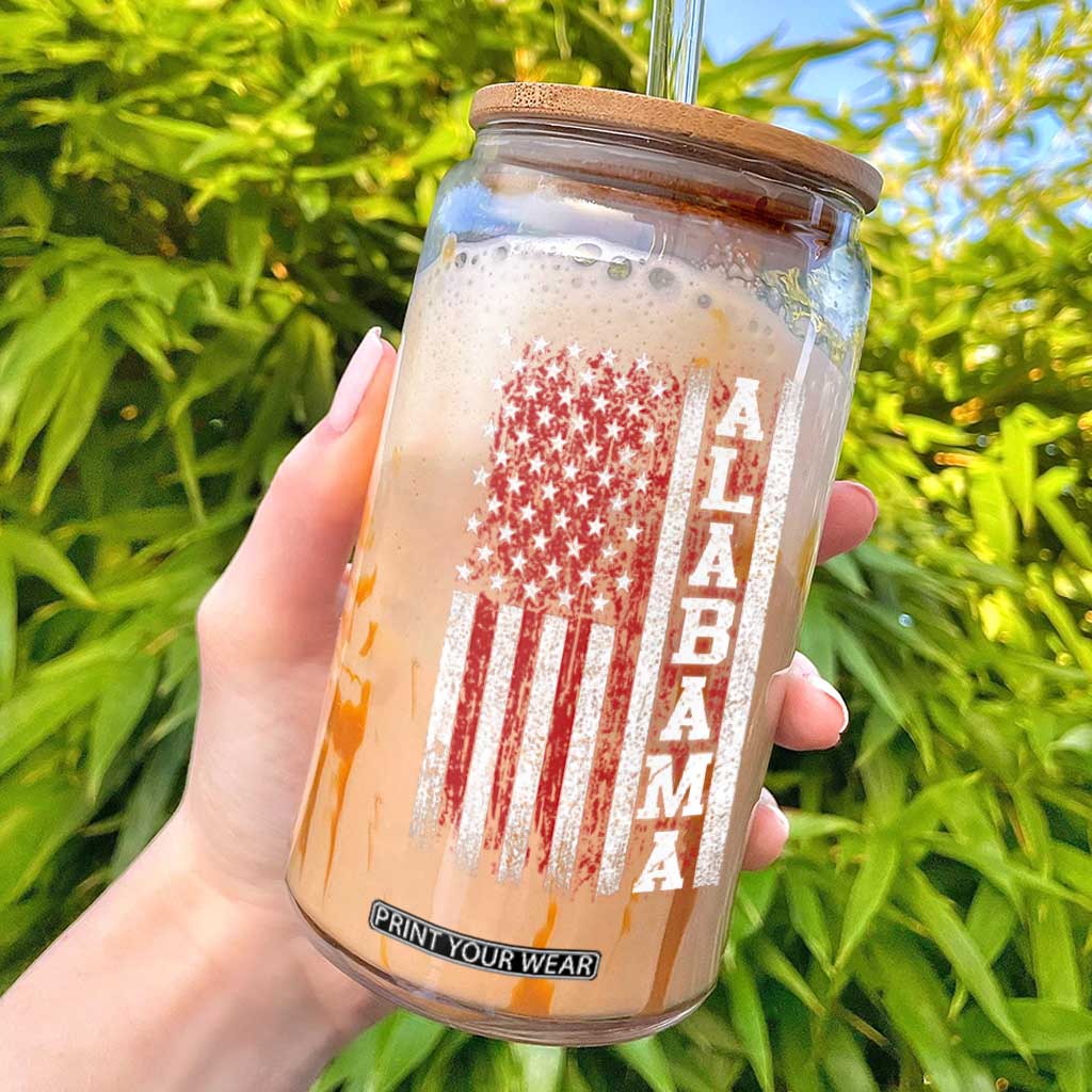 Alabama Fan Glass Can Classic Retro City USA Flag Patriotic American TS10 Black Print Your Wear