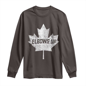 Elbows Up Canada Long Sleeve Shirt True North Strong and Free Maple Leaf Proud Canadian TS10 Dark Chocolate Print Your Wear