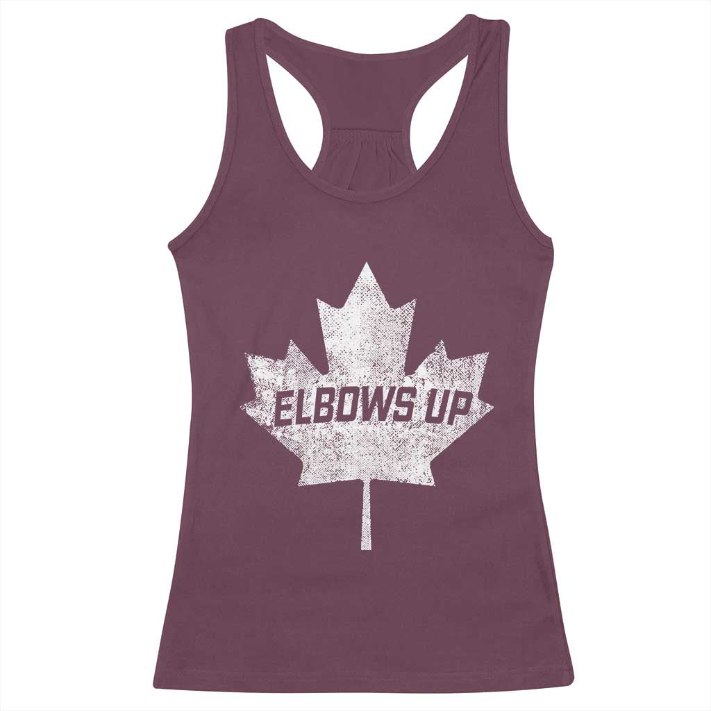 Elbows Up Canada Racerback Tank Top True North Strong and Free Maple Leaf Proud Canadian TS10 Maroon Print Your Wear