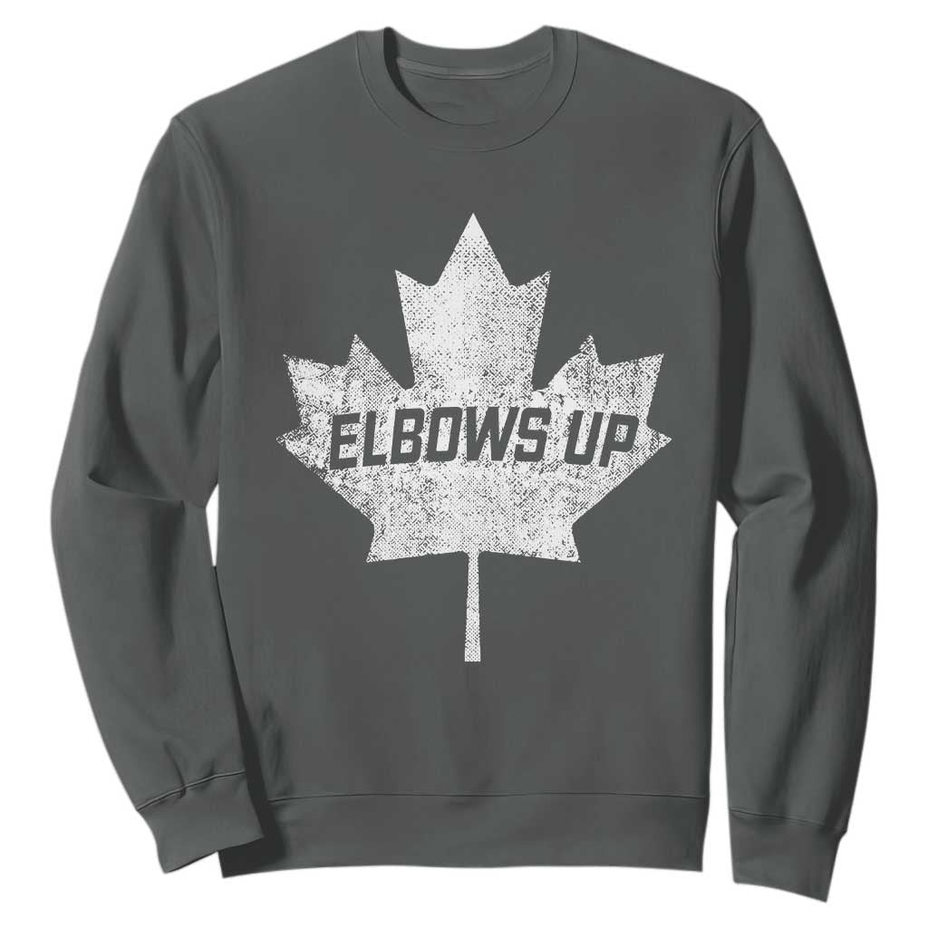 Elbows Up Canada Sweatshirt True North Strong and Free Maple Leaf Proud Canadian TS10 Dark Heather Print Your Wear