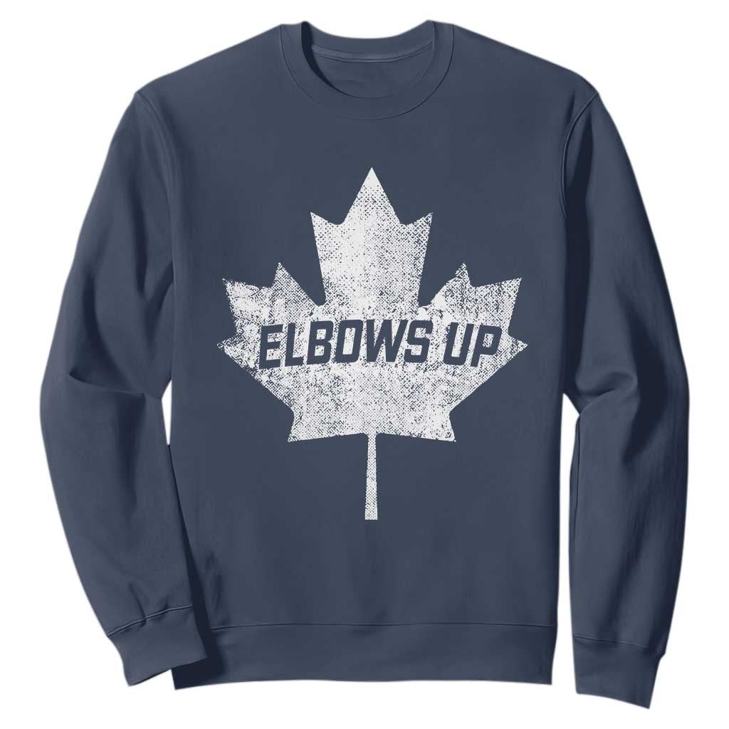 Elbows Up Canada Sweatshirt True North Strong and Free Maple Leaf Proud Canadian TS10 Navy Print Your Wear