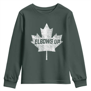 Elbows Up Canada Youth Sweatshirt True North Strong and Free Maple Leaf Proud Canadian TS10 Dark Forest Green Print Your Wear