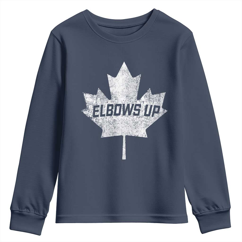 Elbows Up Canada Youth Sweatshirt True North Strong and Free Maple Leaf Proud Canadian TS10 Navy Print Your Wear