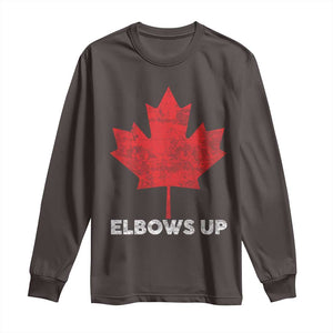 Elbows Up Canada Strong Long Sleeve Shirt Maple Leaf Proud Canadian TS10 Dark Chocolate Print Your Wear