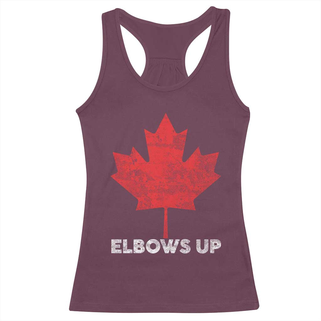 Elbows Up Canada Strong Racerback Tank Top Maple Leaf Proud Canadian TS10 Maroon Print Your Wear