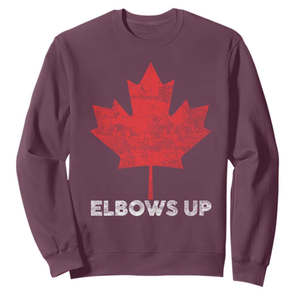 Elbows Up Canada Strong Sweatshirt Maple Leaf Proud Canadian TS10 Maroon Print Your Wear